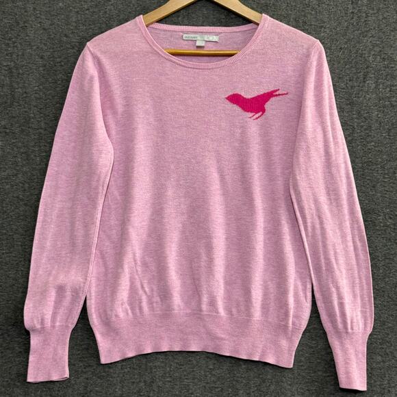 OLD NAVY Pink Bird Sweater L Cotton Rayon Silk Y2K Indie Cottagecore Whimsey - Picture 1 of 8